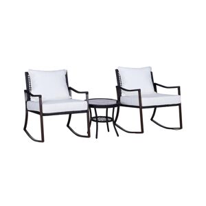 Outsunny 3 Piece Patio Rocking Chair Set, 2 Pe Wicker Rocking Chairs, Cushioned with Throw Pillows, 1 Two-Tier Tempered Glass Side Table, Rattan Outdo