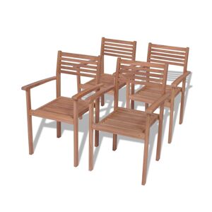 Vidaxl Stackable Patio Chairs 4 pcs Solid Teak Wood - Brown
