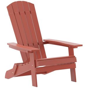 Merrick Lane Riviera Poly Resin Folding Adirondack Lounge Chair - All-Weather Indoor/Outdoor Patio Chair - Red