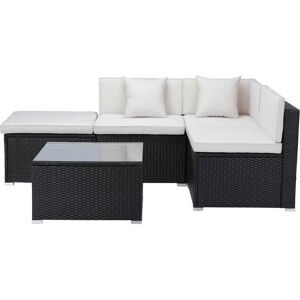 Mondawe 5-Piece Outdoor Patio L-Shaped Sectional Sofa Set with Black Rattan Wicker & Beige Cushion - Black/beige