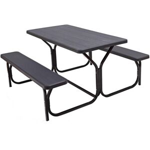 Sugift Outdoor Picnic Table Bench Set with Metal Base - Brown