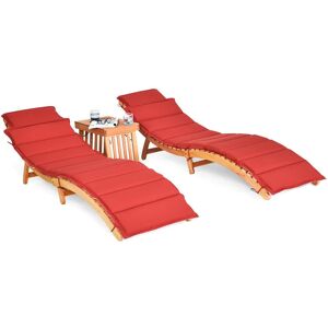 Sugift 3 Pieces Folding Patio Eucalyptus Wood Lounge Chair Set with Foldable Side Table - Bright Red