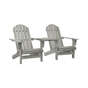vidaXL Patio Adirondack Chairs with Tea Table Solid Fir Wood Gray - Grey