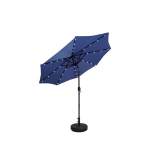 WestinTrends 9 ft. Patio Solar Power Led lights Market Umbrella with Bronze Round Base - Navy Blue