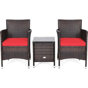 Slickblue 3 Pcs Outdoor Rattan Wicker Furniture Set - Red