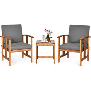 Costway 3PCS Solid Wood Patio Furniture Set Table&Chairs - Grey