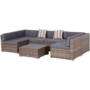 Outsunny 7-Piece Patio Furniture Sets Outdoor Wicker Conversation Sets All Weather Pe Rattan Sectional sofa set with Cushions & Slat Plastic Wood Tabl