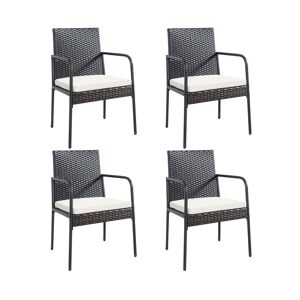Costway 4PCS Patio Wicker Rattan Dining Chairs Cushioned Seats Armrest Garden - White