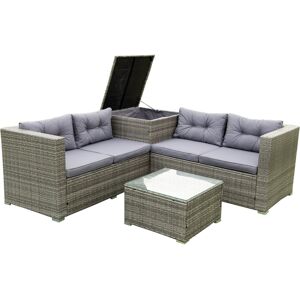 Simplie Fun 4 Piece Patio Sectional Wicker Rattan Outdoor Furniture Sofa Set with Storage Box Grey - Grey