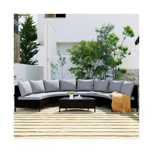 Simplie Fun 5 Pieces All-Weather Brown Pe Rattan Wicker Sofa Set Outdoor Patio Sectional Furniture Set Half-Moon Sofa Set with Tempered Glass Table, Gray - Grey