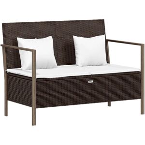 Vidaxl 2-Seater Patio Bench with Cushions Brown Poly Rattan - Brown