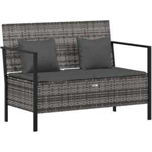 Vidaxl 2-Seater Patio Bench with Cushions Gray Poly Rattan - Grey