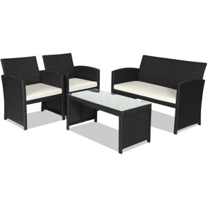 Slickblue 4 Pieces Rattan Patio Furniture Set with Weather Resistant Cushions and Tempered Glass Tabletop - White