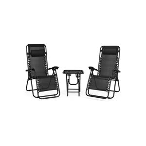 Sugift 3 Pieces Folding Portable Zero Gravity Reclining Lounge Chairs Table Set - Black