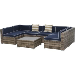 Outsunny 7-Piece Patio Furniture Sets Outdoor Wicker Conversation Sets All Weather Pe Rattan Sectional sofa set with Cushions & Slat Plastic Wood Tabl