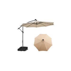 Slickblue 10 Feet Cantilever Umbrella with 32 Led Lights and Solar Panel Batteries - Beige