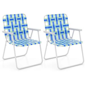 Costway 4PCS Folding Beach Chair Camping Lawn Webbing Chair Lightweight 1 Position - Blue