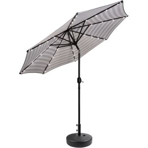 WestinTrends 9 ft. Patio Solar Power Led lights Market Umbrella with Black Round Base - Black White Stripe