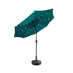 WestinTrends 9 ft. Patio Solar Power Led lights Market Umbrella with Black Round Base - Dark Green