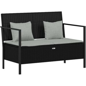 Vidaxl 2-Seater Patio Bench with Cushions Black Poly Rattan - Black