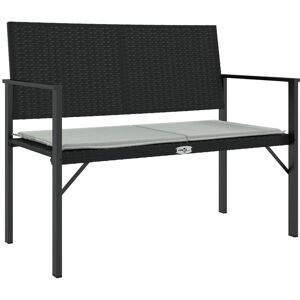 Vidaxl 2-Seater Patio Bench with Cushion Black Poly Rattan - Black