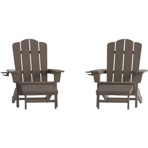 Merrick Lane Nassau Adirondack Chair With Cup Holder And Pull Out Ottoman, All-Weather Hdpe Indoor/Outdoor Lounge Chair - Brown