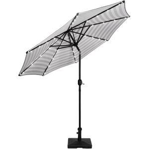 WestinTrends 9 ft. Patio Solar Power Led lights Market Umbrella with Weight Base - Gray/white Stripe