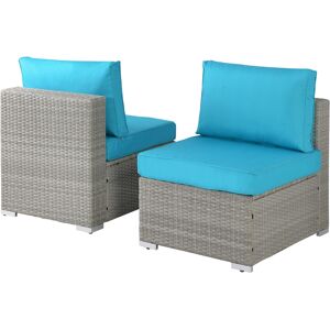 Simplie Fun Outdoor Garden Patio Furniture 2-Piece Pe Rattan Wicker Sectional Cushioned Sofa Chair with Cushions - Grey