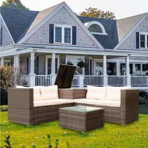 Simplie Fun 4 Piece Patio Sectional Wicker Rattan Outdoor Furniture Sofa Set With Storage Box - Grey