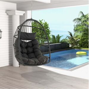 Costway Hanging Egg Chair Wicker Swing Hammock Chair with Head Pillow & Seat Cushion - Grey