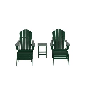 Westintrends 5 Piece Outdoor Adirondack Folding Chair with Ottoman Side Table Set - Dark Green