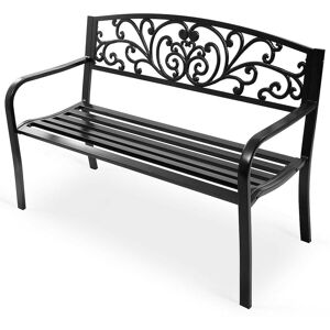 Costway 50'' Patio Park Garden Bench Porch Chair Steel Frame Cast Iron Backrest - Black