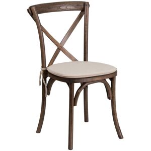 Merrick Lane Davisburg Stackable Wooden Cross Back Bistro Dining Chair With Cushion - Brown Wood Grain