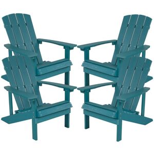 Emma+Oliver 4 Pack Outdoor All-Weather Poly Resin Wood Adirondack Chairs - Sea foam