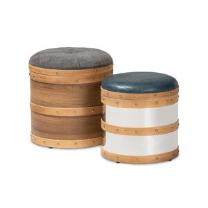 Baxton Studio Caleb Modern and Contemporary Glam Fabric and Alligator Faux Leather Upholstered 2 Piece and Metal Storage Ottoman Set - Multi