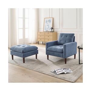 Simplie Fun Modern Fabric Single Sofa Chair, Living room chair, Comfortable Armchair with Solid Wood Legs, Tufted Chair for Reading or Lounging - Blue