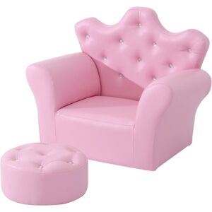 Qaba Kids Sofa Set, Children's Upholstered Sofa with Footstool, Princess Sofa with Diamond Decorations, Baby Sofa Chair for Toddlers, Girls, Pink - Pi