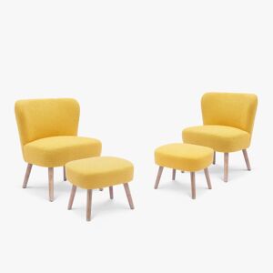 Westintrends 4 Piece Upholstered Boucle Accent Chair and Ottoman Sets - Mustard