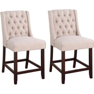 Best Master Furniture Newport Upholstered Bar Chairs with Tufted Back, Set of 2 - Beige