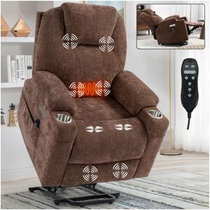 Simplie Fun Chenille Power Lift Recliner with Massage & Heat - Brown