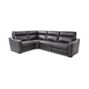 Furniture Gabrine 4-Pc. Leather Sectional with 2 Power Headrests, Created for Macy's - Charcoal