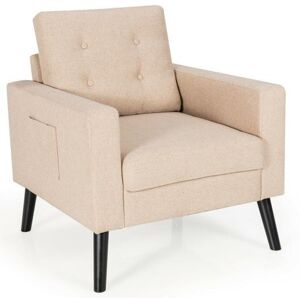 Slickblue Mid-Century Upholstered Armchair Club Chair with Rubber Wood Legs - Beige