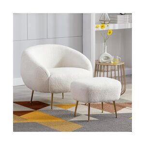 Simplie Fun Modern Comfy Leisure Accent Chair, Teddy Short Plush Particle Velvet Armchair with Ottoman for Living Room - White