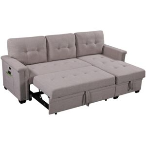 Simplie Fun Ashlyn Light Reversible Sleeper Sectional Sofa With Storage Chaise, Usb Charging Ports And Pocket - Light/pastel Grey