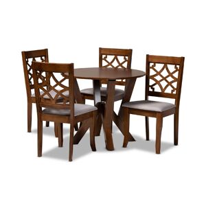 Baxton Studio Alisa Modern and Contemporary Fabric Upholstered 5 Piece Dining Set - Walnut Brown