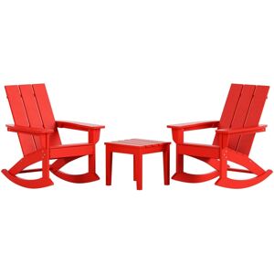 WestinTrends 3 Piece Set Outdoor Modern Rocking Chairs with Square Side Table - Red