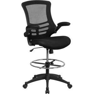 Emma+Oliver Mid-Back Mesh Ergonomic Drafting Chair With Adjustable Foot Ring And Flip-Up Arms - Black