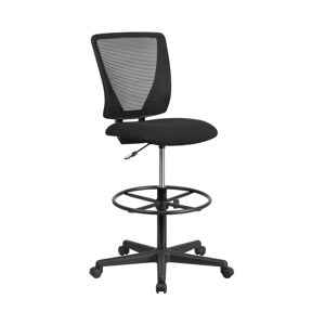 Emma+oliver Ergonomic Mid-Back Mesh Drafting Chair With Fabric Seat And Adjustable Foot Ring - Black