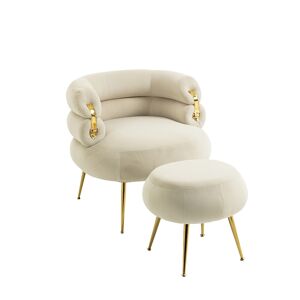 Simplie Fun Velvet Accent Chair Modern Upholstered Armchair Tufted Chair with Metal Frame, Single Leisure Chairs for Living Room Bedroom - Beige/khaki