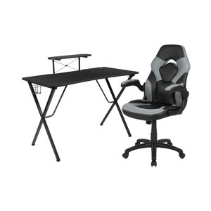 Emma+oliver Gaming Desk And Racing Chair Set With Headphone Hook, And Monitor Stand - Gray